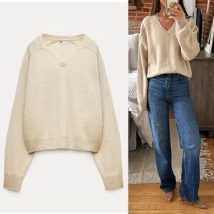 ZARA BASIC CASHMERE SWEATER (95%) 2893/169 MEDIUM DARK BEIGE TAN CREAM SAVE $100
